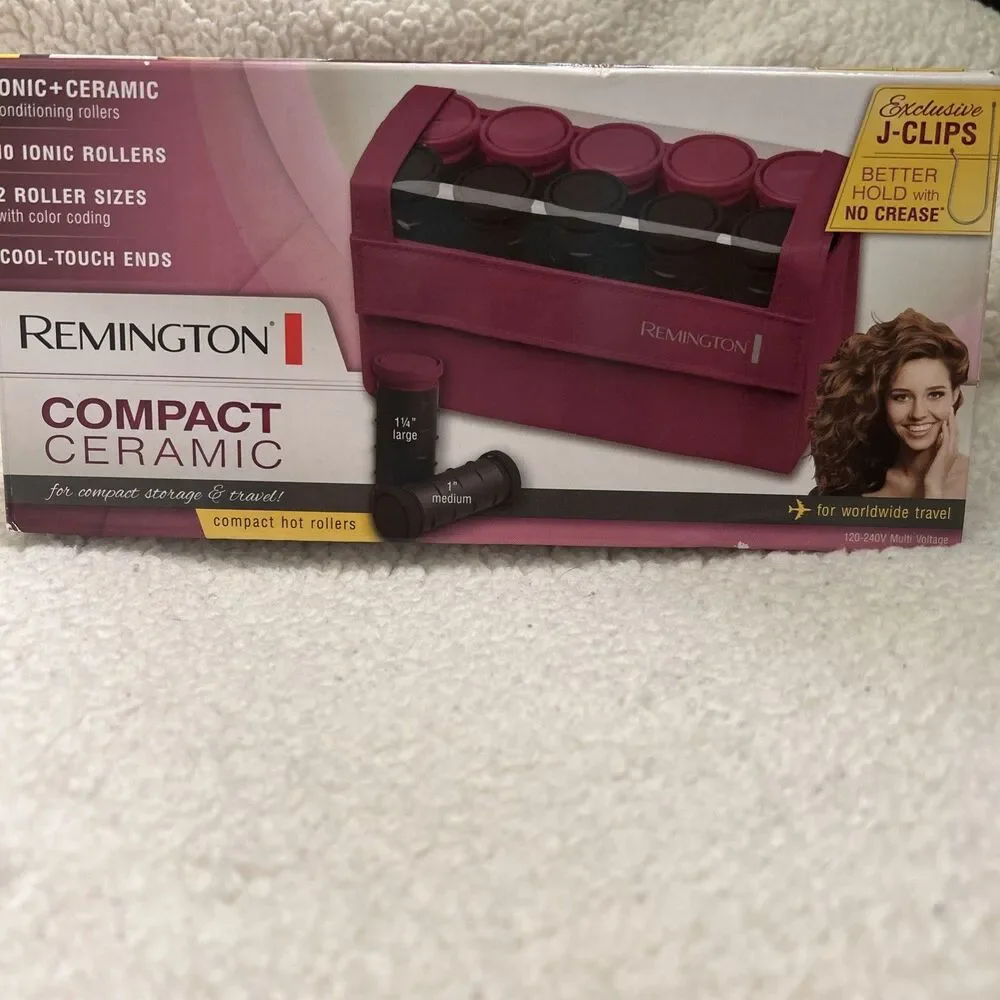 Remington Compact Ceramic Hot Rollers 10 Ionic Rollers‎ J-Clips Travel Case